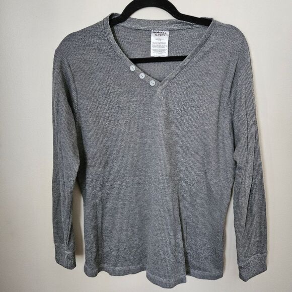 Isotoner Top Long Sleeve Thermal Gray Henley V-Neck Casual Neutral - Picture 7 of 7